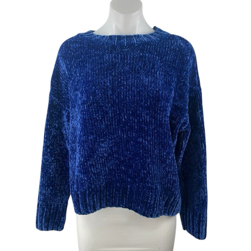 Sanctuary Women's Blue Ribbed Knit Long Sleeve Cozy Crew Neck Sweater Top Size S